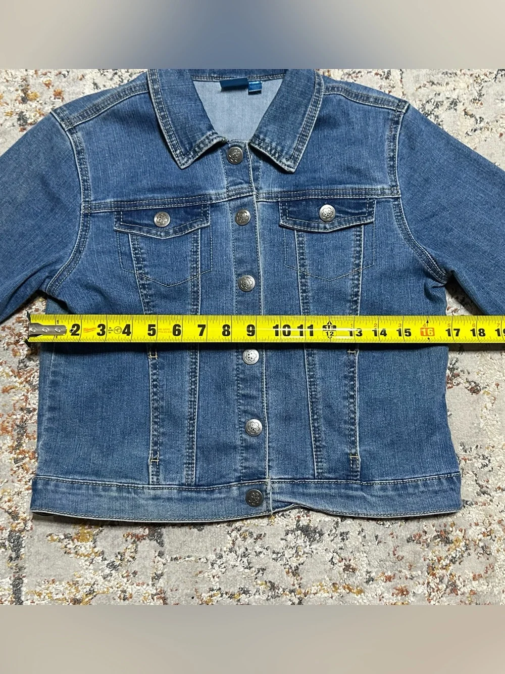Disney Encanto blue denim snap-up jacket butterfly floral mandala design L 10/12